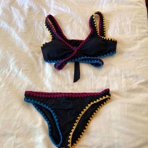Lucky Brand, black, triangle bikini w/ embroidery